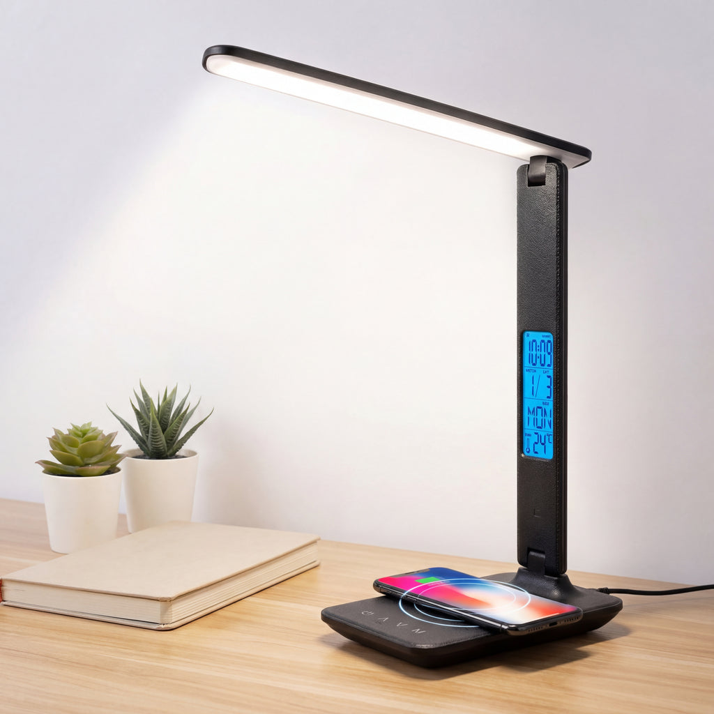 Smart LED Study Lamp with Wireless Charger, Clock & Temperature Display